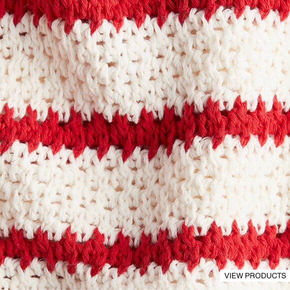 H&M Stripe Cardigan Sweater Women's Large Crochet Retro Cottage Core Red Cream - Picture 8 of 8